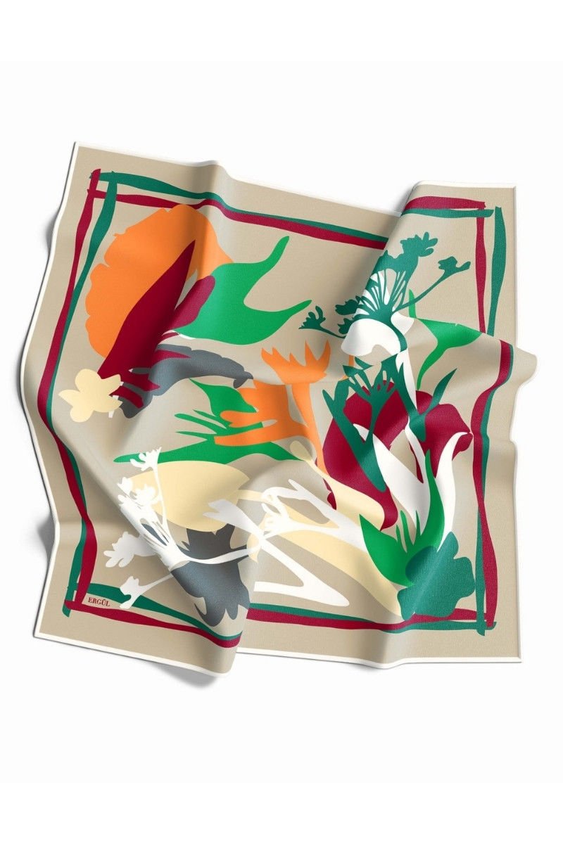 İpeksi Sura Rayon Eşarp Silky Rayon Scarf Square Scarf Hijab Gece Bahçesi - Vizon - Benetton