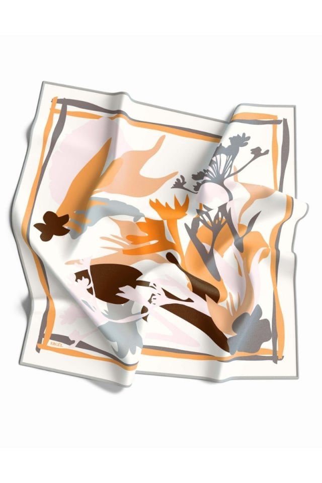 İpeksi Sura Rayon Eşarp Silky Rayon Scarf Square Scarf Hijab Gece Bahçesi - Beyaz - Orange