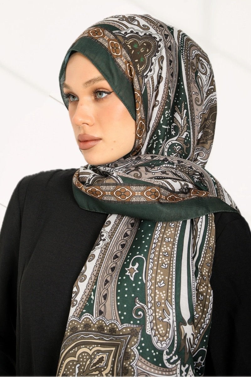 Retro Etnik Desen Cotton Soft Şal Serisi - New Collection - Zümrüt Yeşili