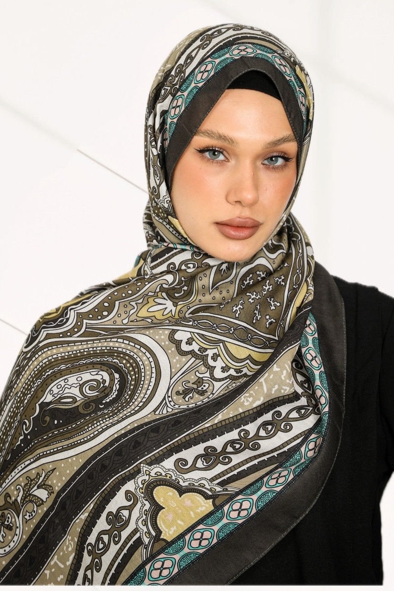 Retro Etnik Desen Cotton Soft Şal Serisi - New Collection - Koyu Yeşil