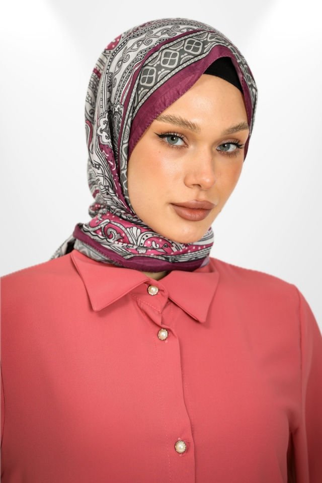 İthal Vual İpek Retro Desen Şal - New Collections - Ottomaria Series Menekşe
