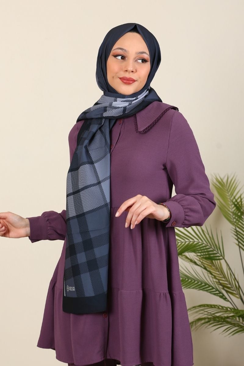 Desenli Medine Ipeği Şal - Ekose Serisi Füme