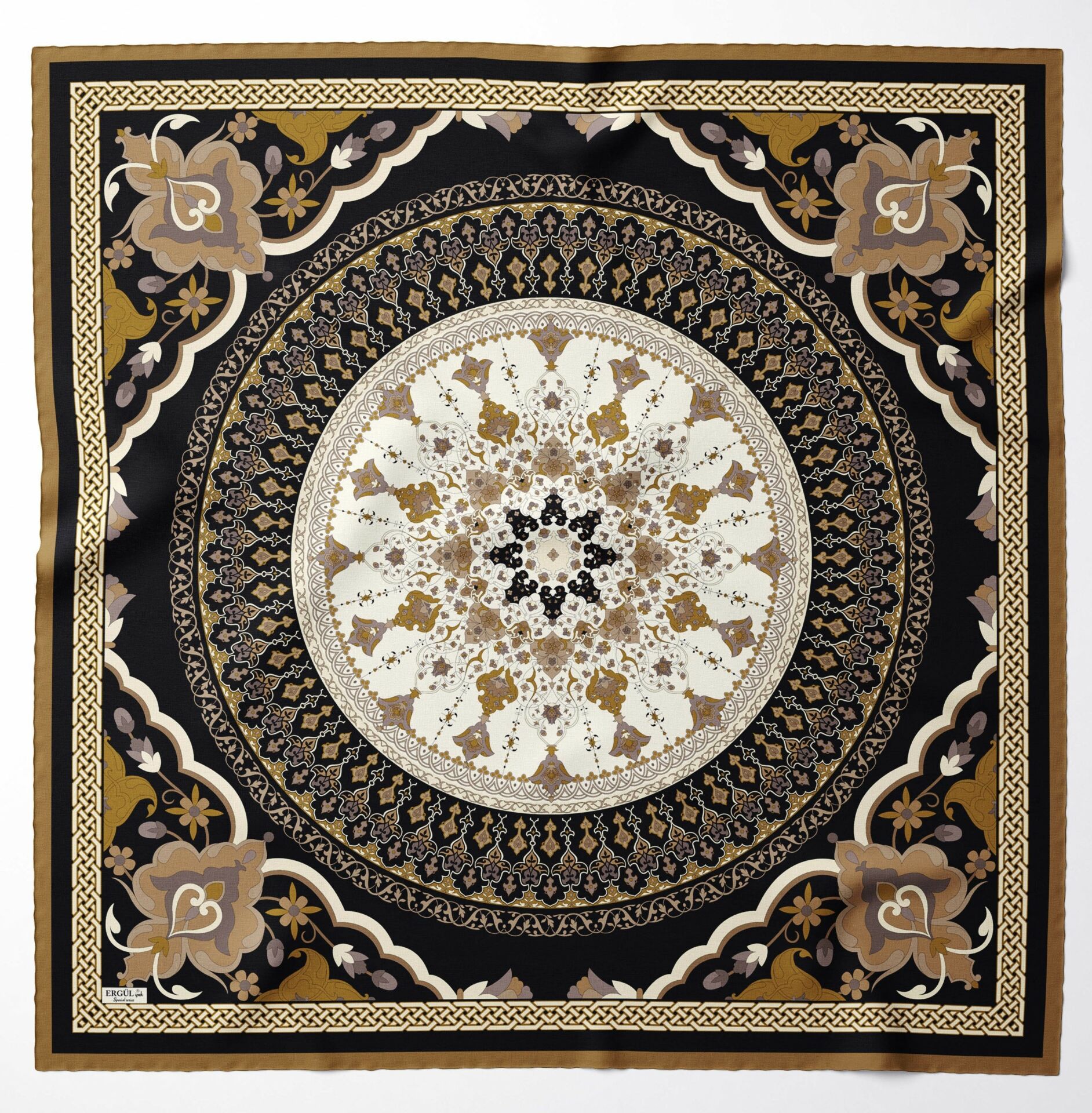 Büyük Boy İpeksi Sura Rayon Eşarp  - siyah-gold