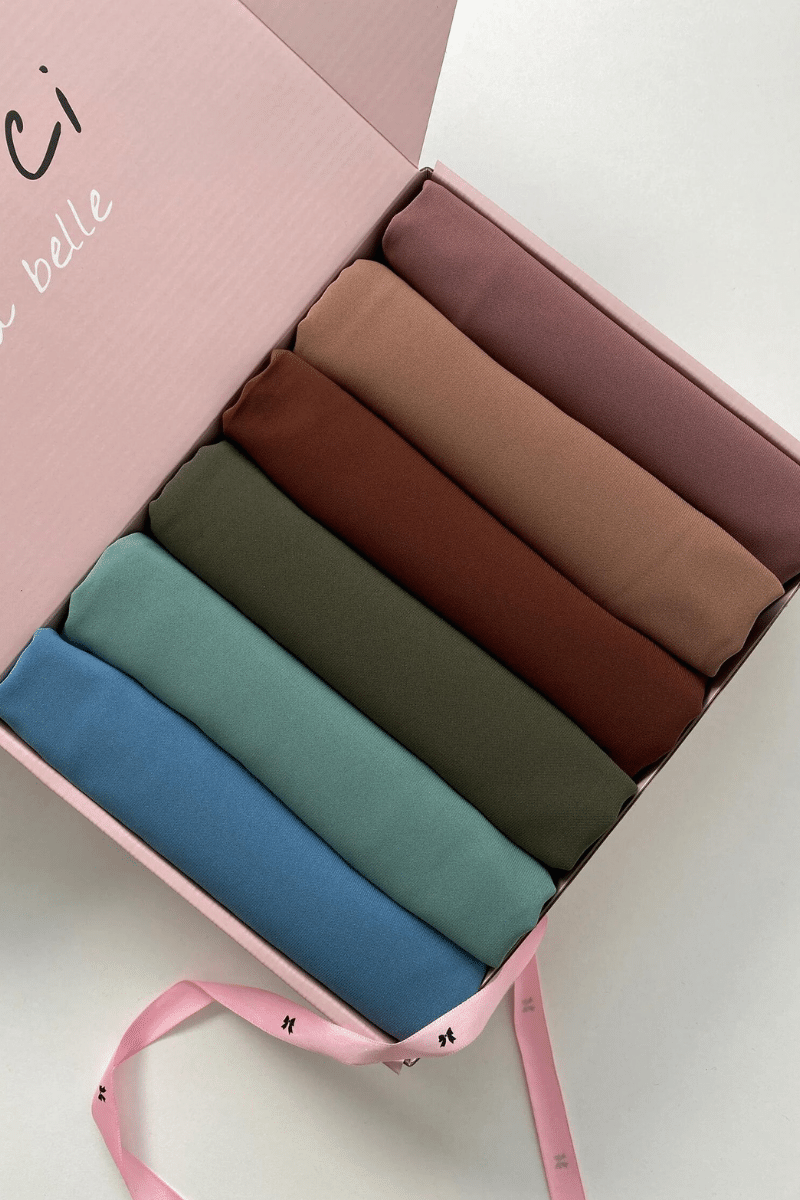 İthal Medine İpeği Şal 6'lı Set - Civit Mavisi - Su yeşili - Haki - Sütlü Kahve - Bal - Soft Pembe