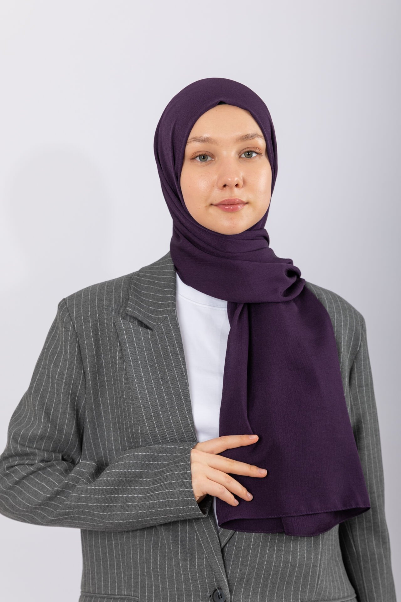 Naturel Krep Şal - Mürdüm