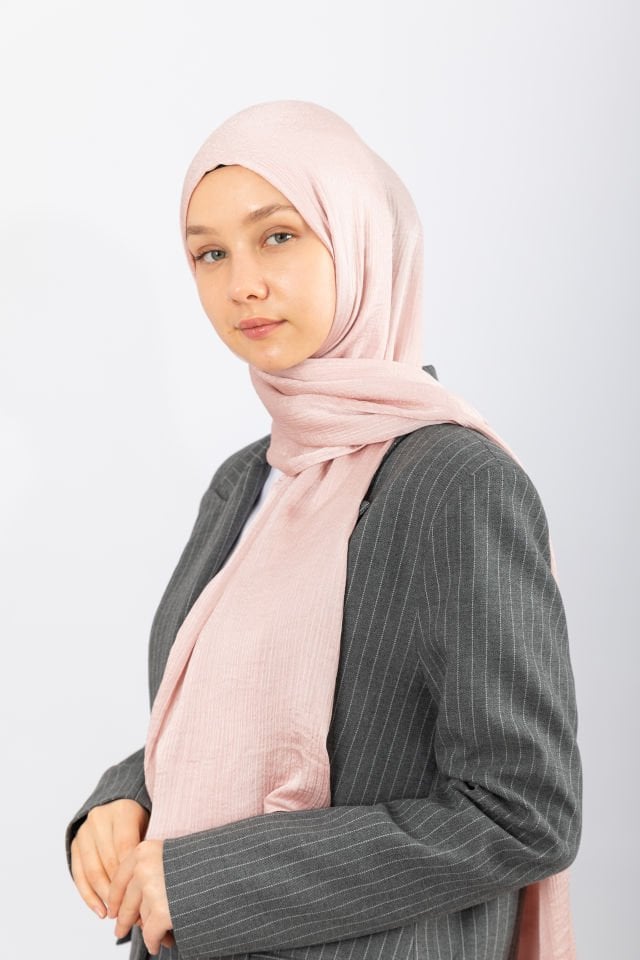 İpeksi Saten Abiye Şal - Pudra