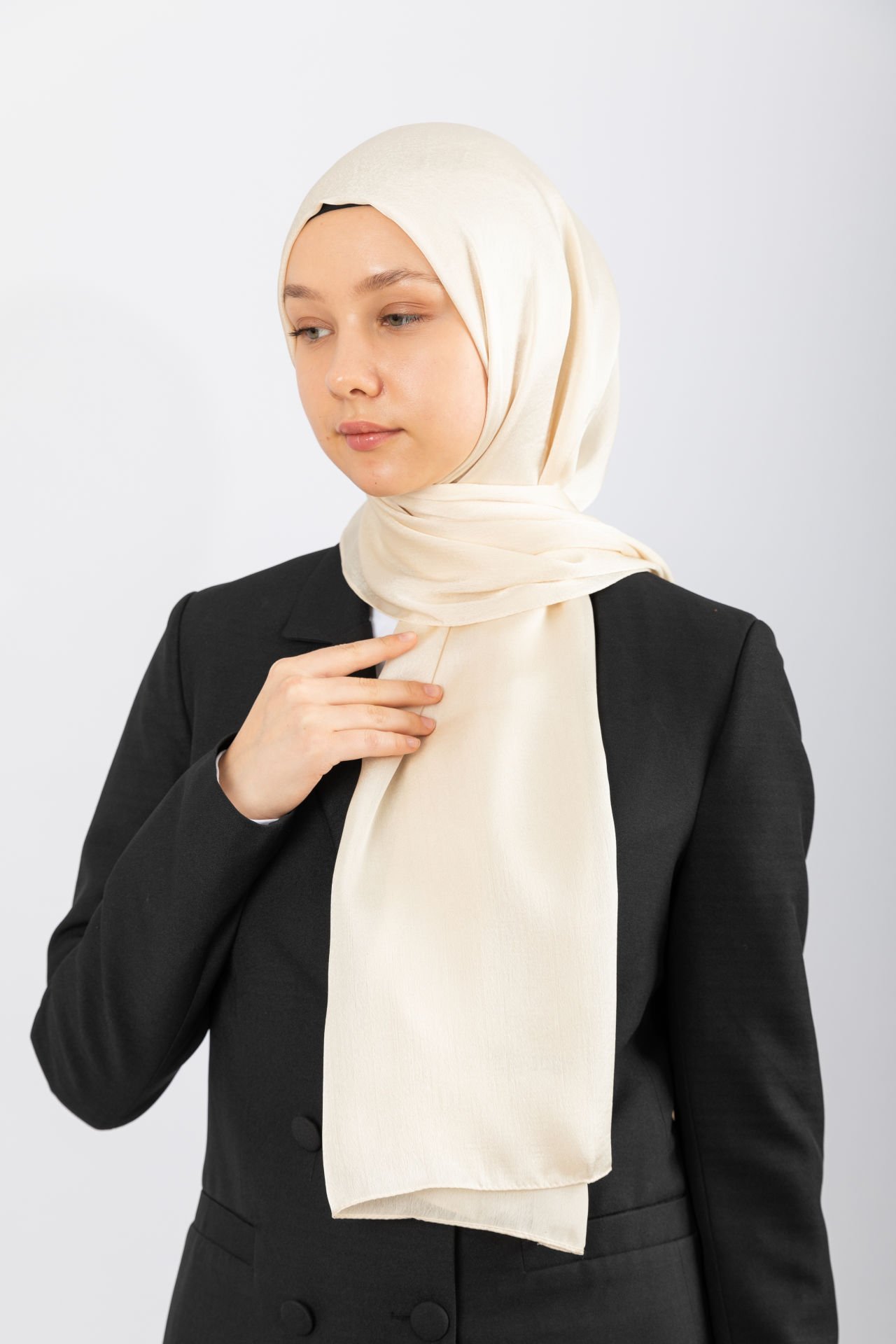 İpeksi Saten Abiye Şal - Krem
