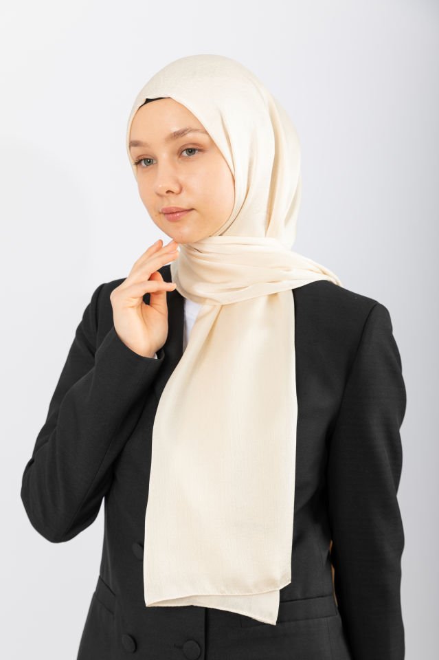 İpeksi Saten Abiye Şal - Krem
