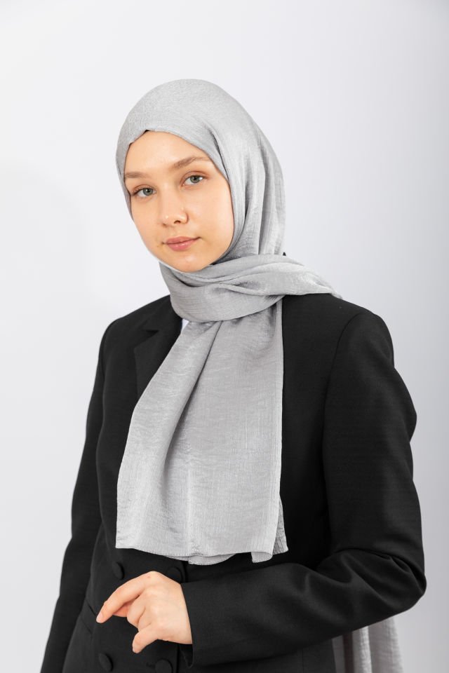 İpeksi Saten Abiye Şal - Gümüş Grisi
