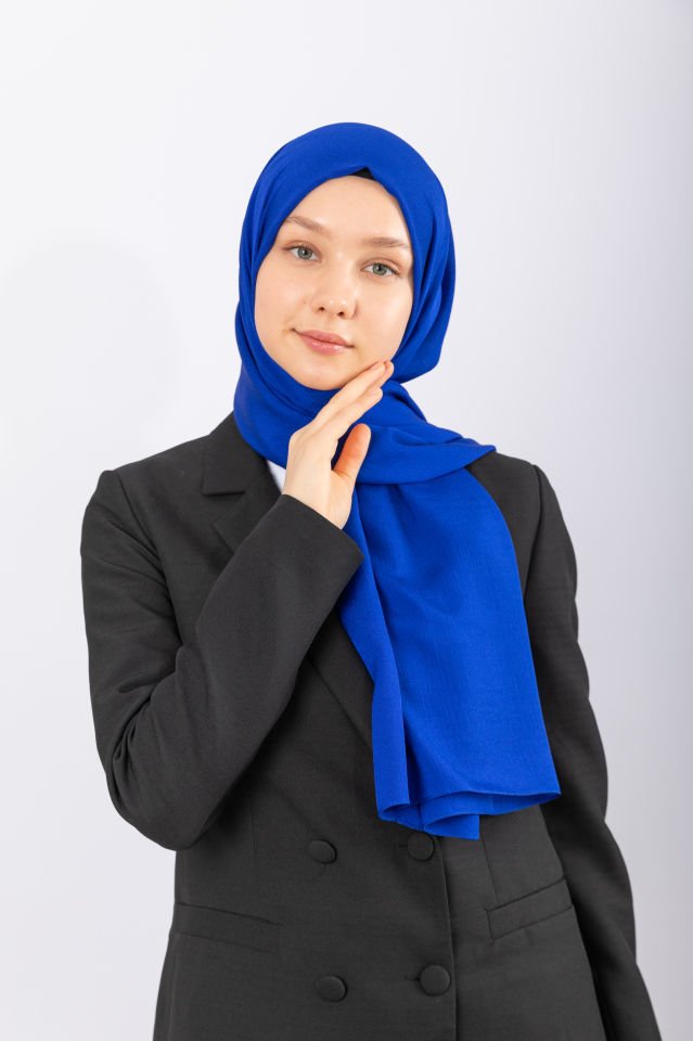 Naturel Krep Şal - Saks Mavisi