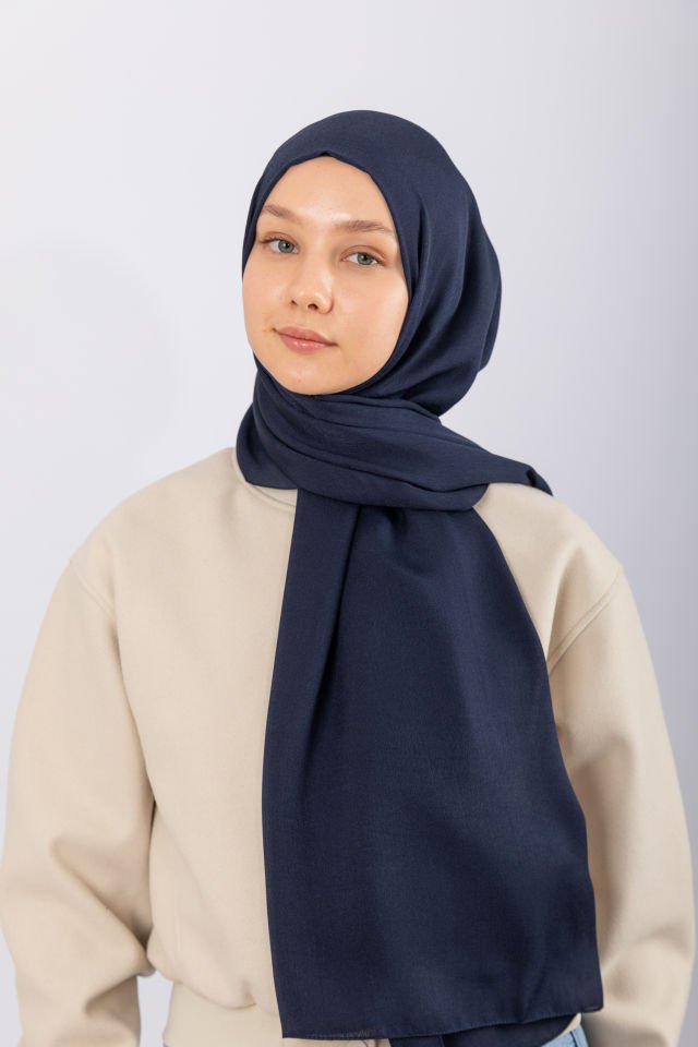 Naturel Krep Şal - Lacivert