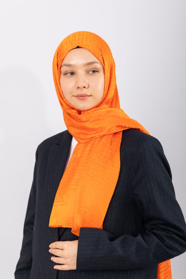 İthal İpeksi Jakar Şal Geometrik - Orange